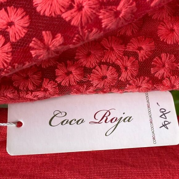 🧥COCO ROJA SWEATER/CARDIGAN Sz S beautiful soft red w/ floral lace. NWT - Picture 10 of 11
